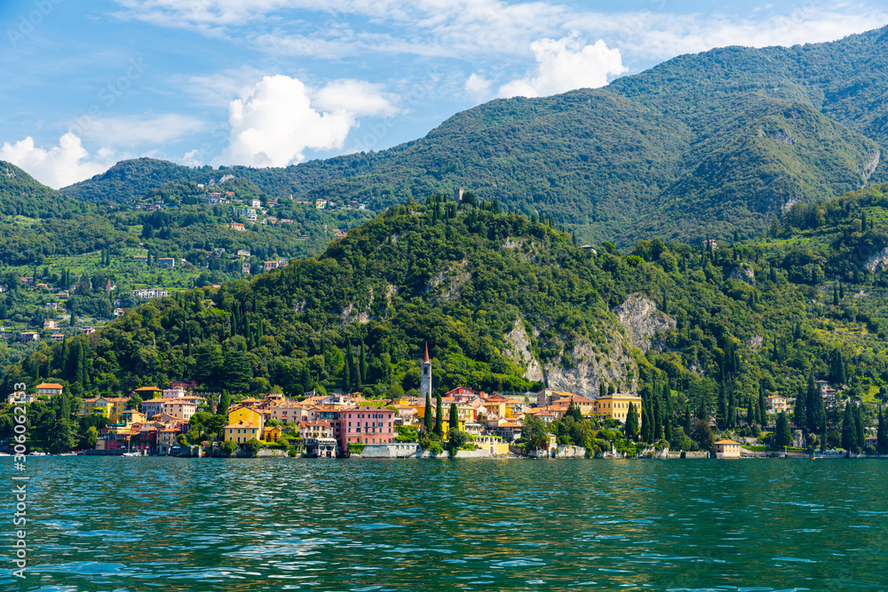 Landscape with lake and mediterranean buildings, lake Como, Varenna
