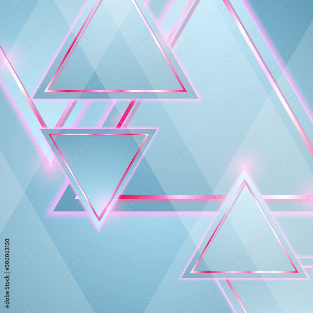 Naklejka premium Blue and pink triangles abstract geometric graphic design. Shiny technology vector background