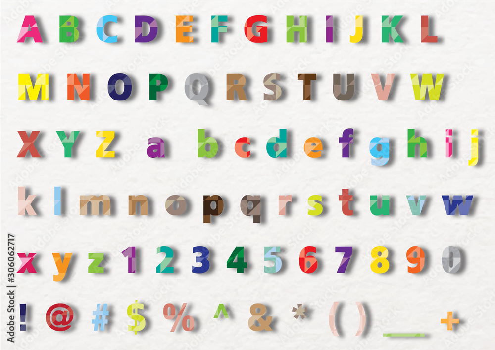 Colorful English alphabets and numbers set in polygon vector design isolate on white background. Colorful English alphabets and numbers set in polygon vector design isolate on white background.