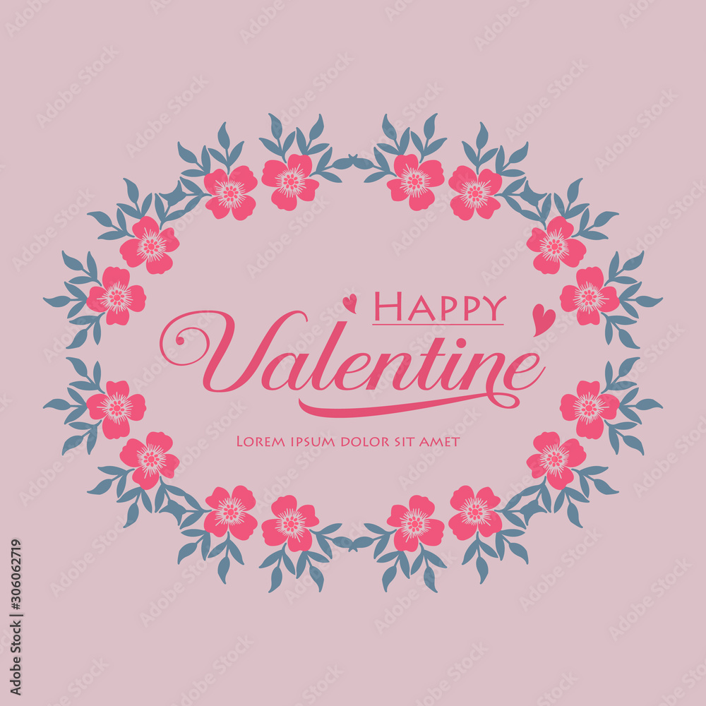 Pattern pink wreath frame background, for happy valentine poster wallpaper. Vector