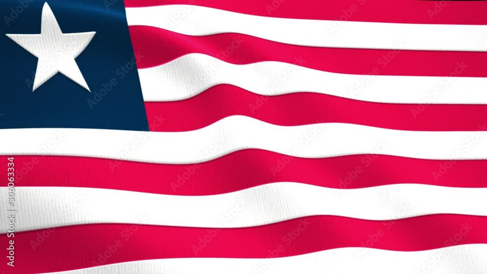 Liberia flag flying in the wind close-up