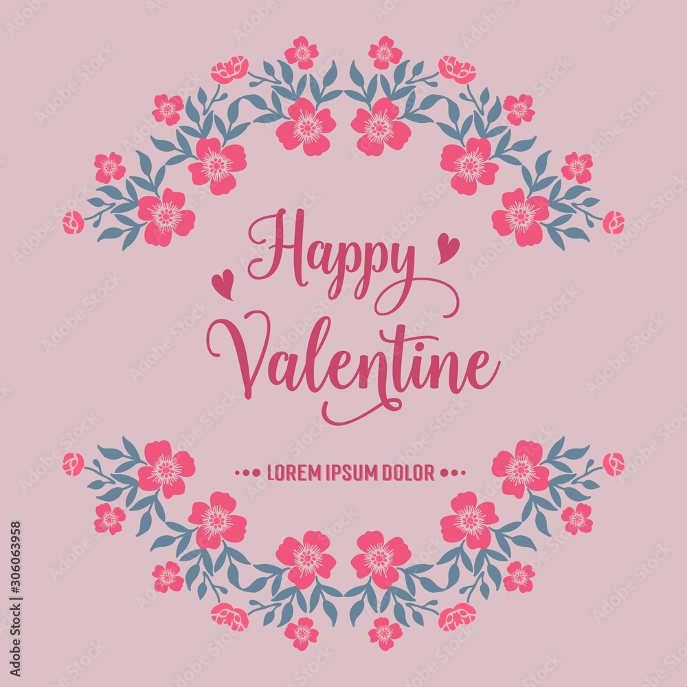 Design for various card of happy valentine, with drawing style of leaf flower frame. Vector