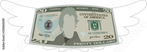 Feathered Deformed 20 dollars note