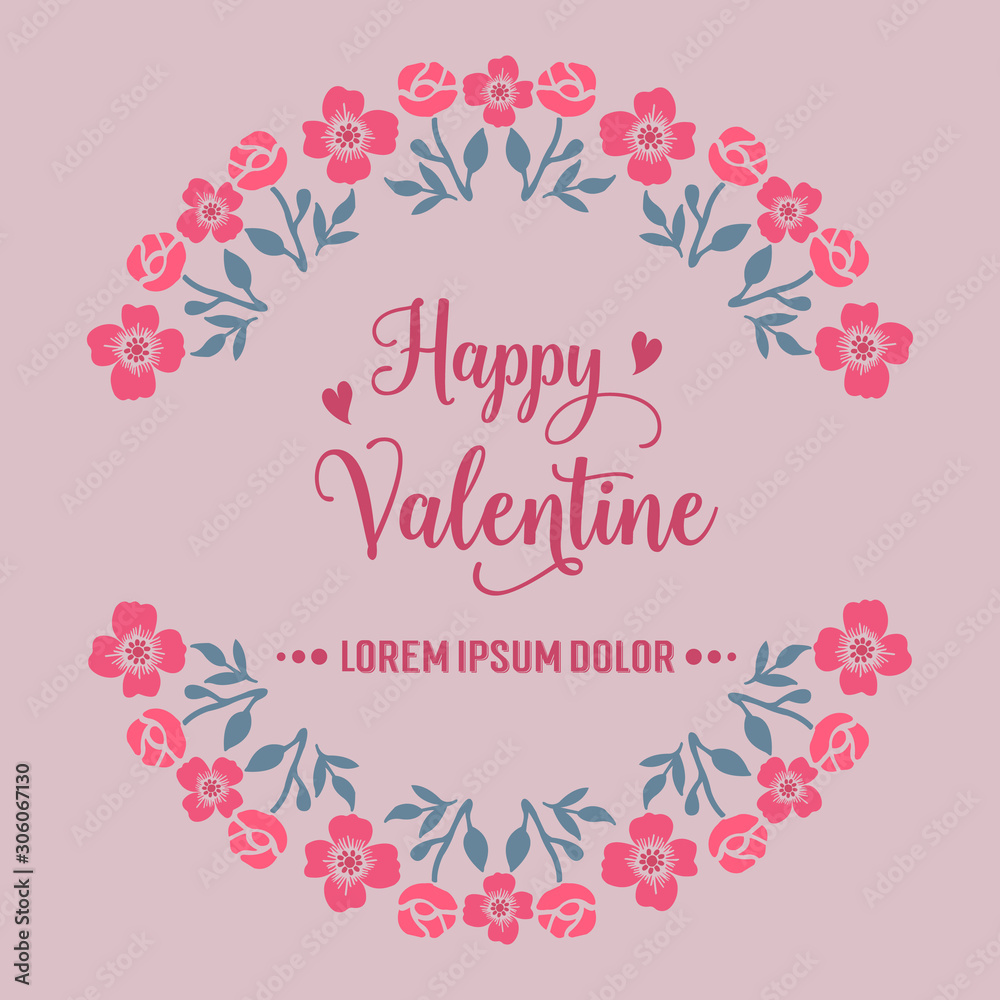 Vintage greeting card of happy valentine, with graphic beauty of pink flower frame. Vector