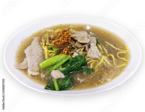 thai noodle soup with meat and vegetables
