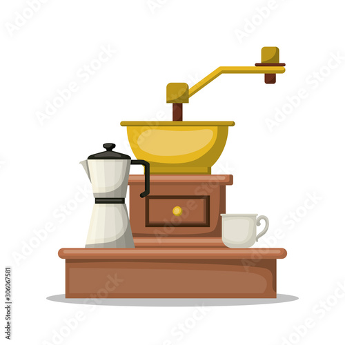 Coffee grinder cup and kettle vector design