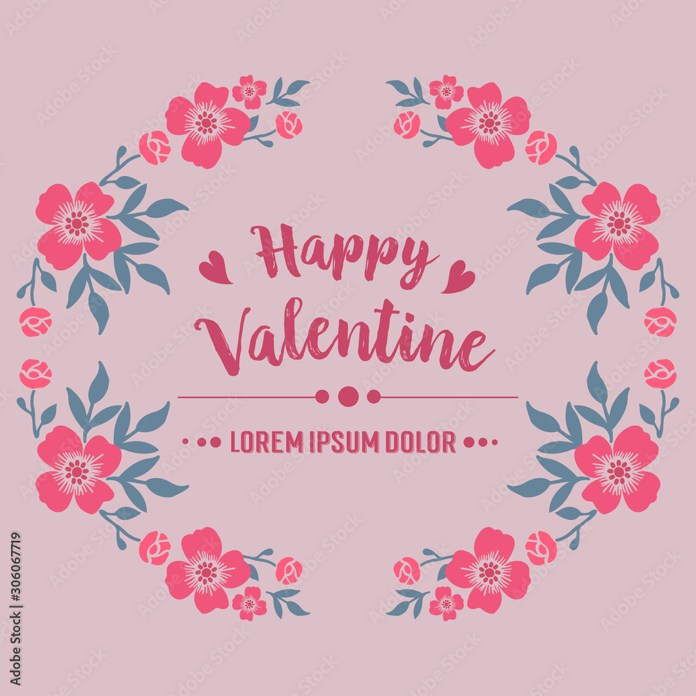 Card of happy valentine background, with beautiful pink flower frame art. Vector