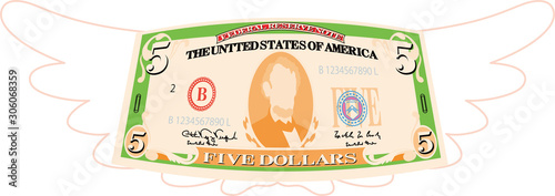 Colorful Feathered Deformed 5 dallors note