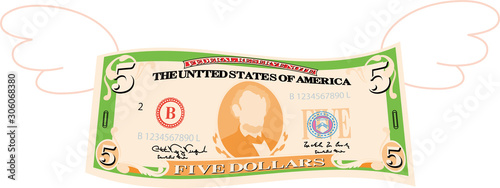 Colorful Feathered Deformed 5 dallors note