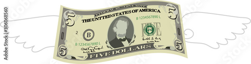 Feathered Deformed 5 dollars note