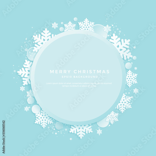 winter background, White Christmas shapes on a blue background