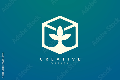 Hexagon and leaf shape design combined. Modern minimalist and elegant vector illustration. Suitable for patterns  labels  brands  icons or logos