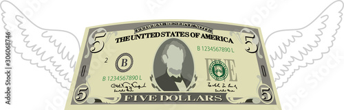 Feathered Deformed 5 dollars note