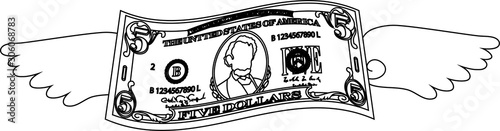 Feathered Deformed 5 dollars note outline