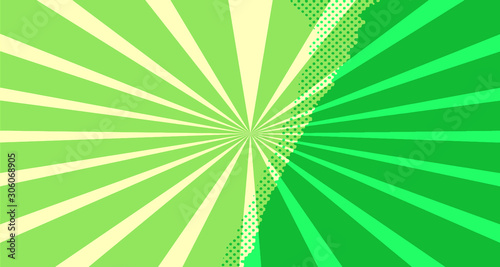 Vintage colorful comic book background. Green blank bubbles of different shapes. Rays, radial, halftone, dotted effects. For sale banner for your designe 1960s. Copy space vector eps10.