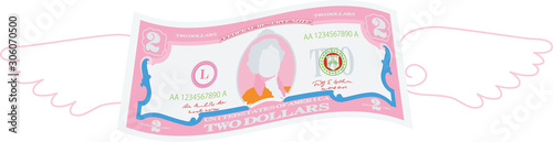 Colorful Feathered Deformed 2 dollars note