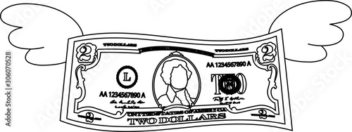 Feathered Deformed 2 dollars note outline