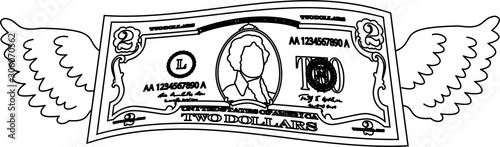 Feathered Deformed 2 dollars note outline