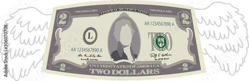 Feathered Deformed 2 dollars note