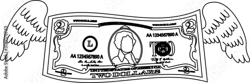 Feathered Deformed 2 dollars note outline