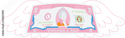 Colorful Feathered Deformed 2 dollars note