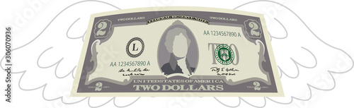 Feathered Deformed 2 dollars note