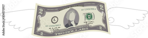 Feathered Deformed 2 dollars note