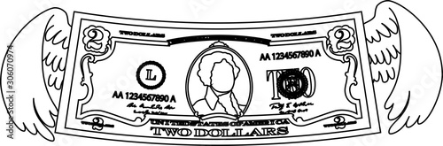 Feathered Deformed 2 dollars note outline