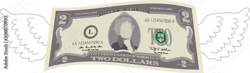 Feathered Deformed 2 dollars note