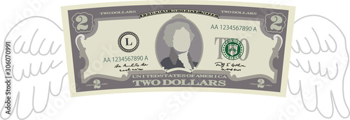 Feathered Deformed 2 dollars note