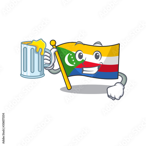 Happy flag comoros holding a glass with juice photo