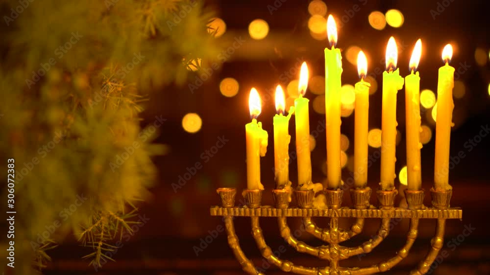 The seventh Night of Hanukkah. Seven lights in the menorah. Chanukah is the Jewish Festival of Lights The seventh Night of Hanukkah. Seven lights in the menorah. Chanukah is the Jewish Festival of Lights