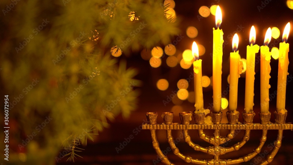 The fifth Night of Hanukkah. Five lights in the menorah. Chanukah is the  Jewish Festival of Lights фотография Stock | Adobe Stock