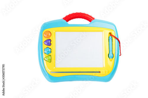 Magnetic drawing board for kids to learn and practice drawing isolated on white background.
