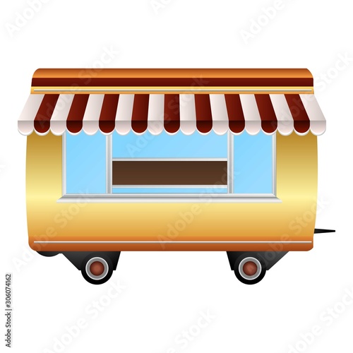 Food shop trailer icon. Cartoon of food shop trailer vector icon for web design isolated on white background