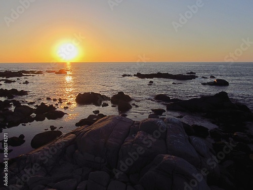sunset at the sea in Maitencillo beach, central coast of Chile