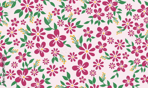 Seamless vintage bright magenta floral pattern background. © StockFloral