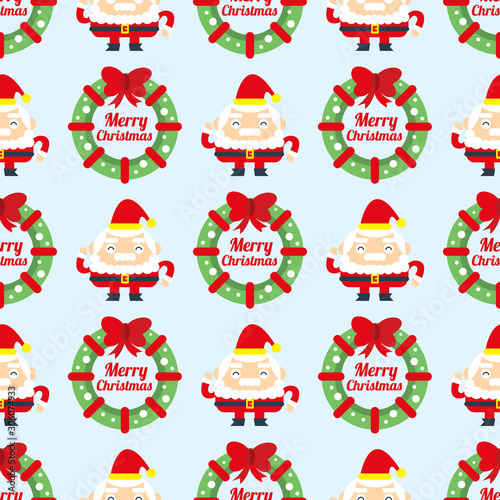  Christmas wreath and Santa Claus seamless background.