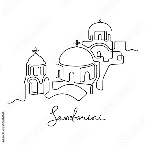 Santorini, Greece. Continuous line vector illustration.