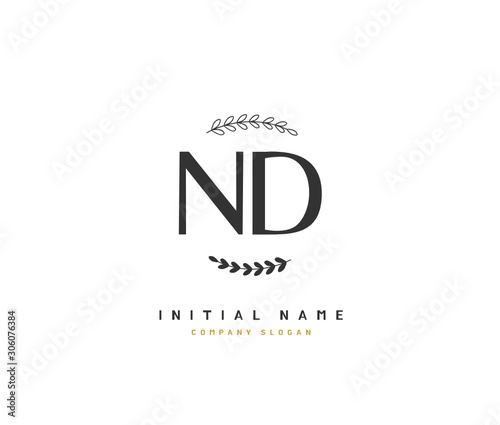 N D ND Beauty vector initial logo, handwriting logo of initial signature, wedding, fashion, jewerly, boutique, floral and botanical with creative template for any company or business.