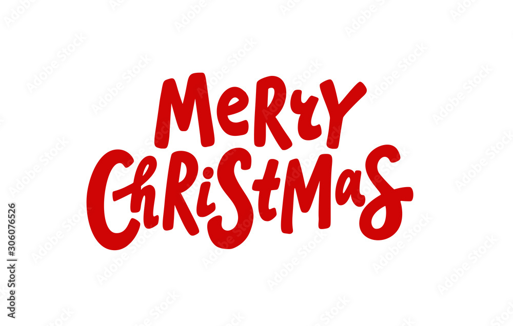 Obraz premium Merry Christmas text. Vector illustration. Unique xmas design element red isolated on white background. Design for print on congratulation merry christmas cards, banner, poster, flyer, social media