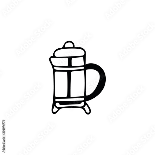 kettle french press in a simple hand drawn scandinavian style. hugge. cozy house.