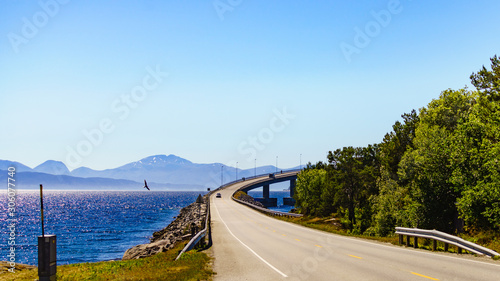 Road bridge Bolsoya, coast landscape Norway