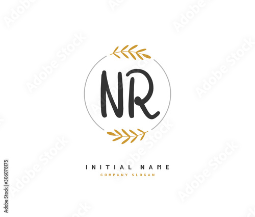 N R NR Beauty vector initial logo, handwriting logo of initial signature, wedding, fashion, jewerly, boutique, floral and botanical with creative template for any company or business.
