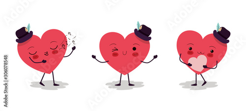 Happy valentines heart cartoons vector design