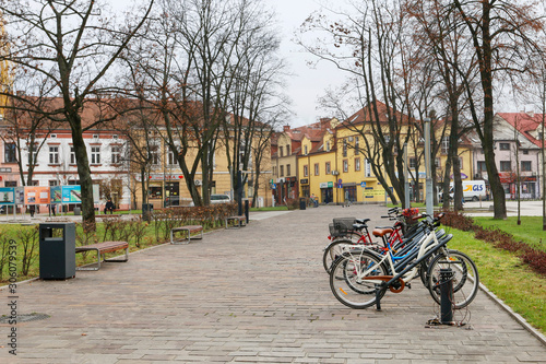 SKAWINA, POLAND - NOVEMBER 25, 2019: Bike station in city center