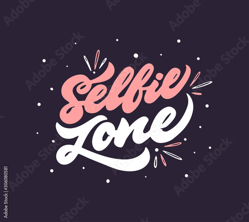 Selfie zone lettering. Creative girlish white and pink phrase isolated