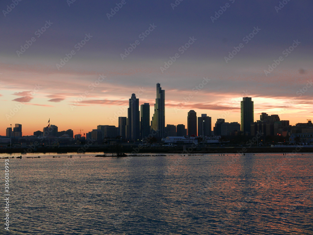 Chicago skyline, urban skyline, sunset, silhouette 
