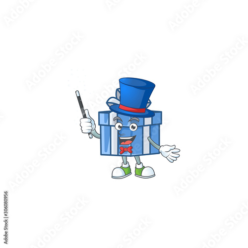 Cartoon character of blue gift box Magician style