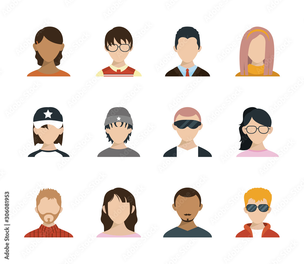 Isolated men and women heads set vector design Isolated men and women heads set vector design